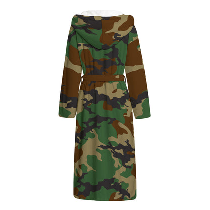 Green And Brown Camouflage Print Hooded Bathrobe