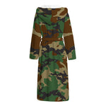 Green And Brown Camouflage Print Hooded Bathrobe