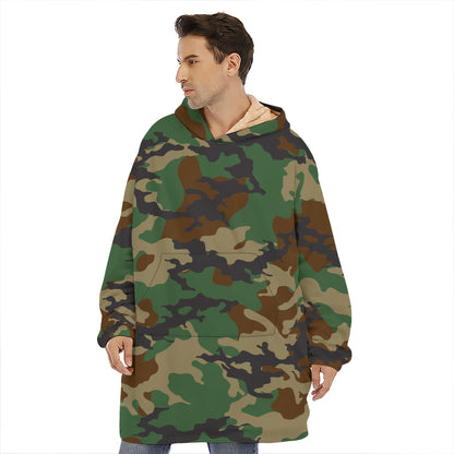 Green And Brown Camouflage Print Hoodie Blanket
