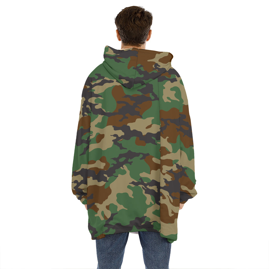 Green And Brown Camouflage Print Hoodie Blanket