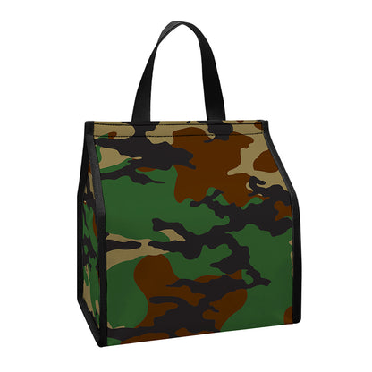 Green And Brown Camouflage Print Insulated Lunch Tote