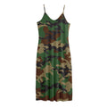 Green And Brown Camouflage Print Jersey Midi Cami Dress