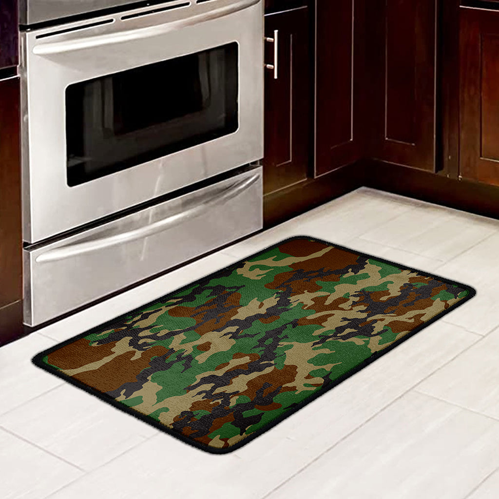 Green And Brown Camouflage Print Kitchen Mat