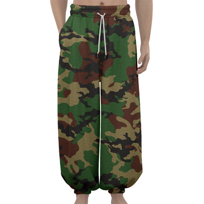 Green And Brown Camouflage Print Lantern Pants