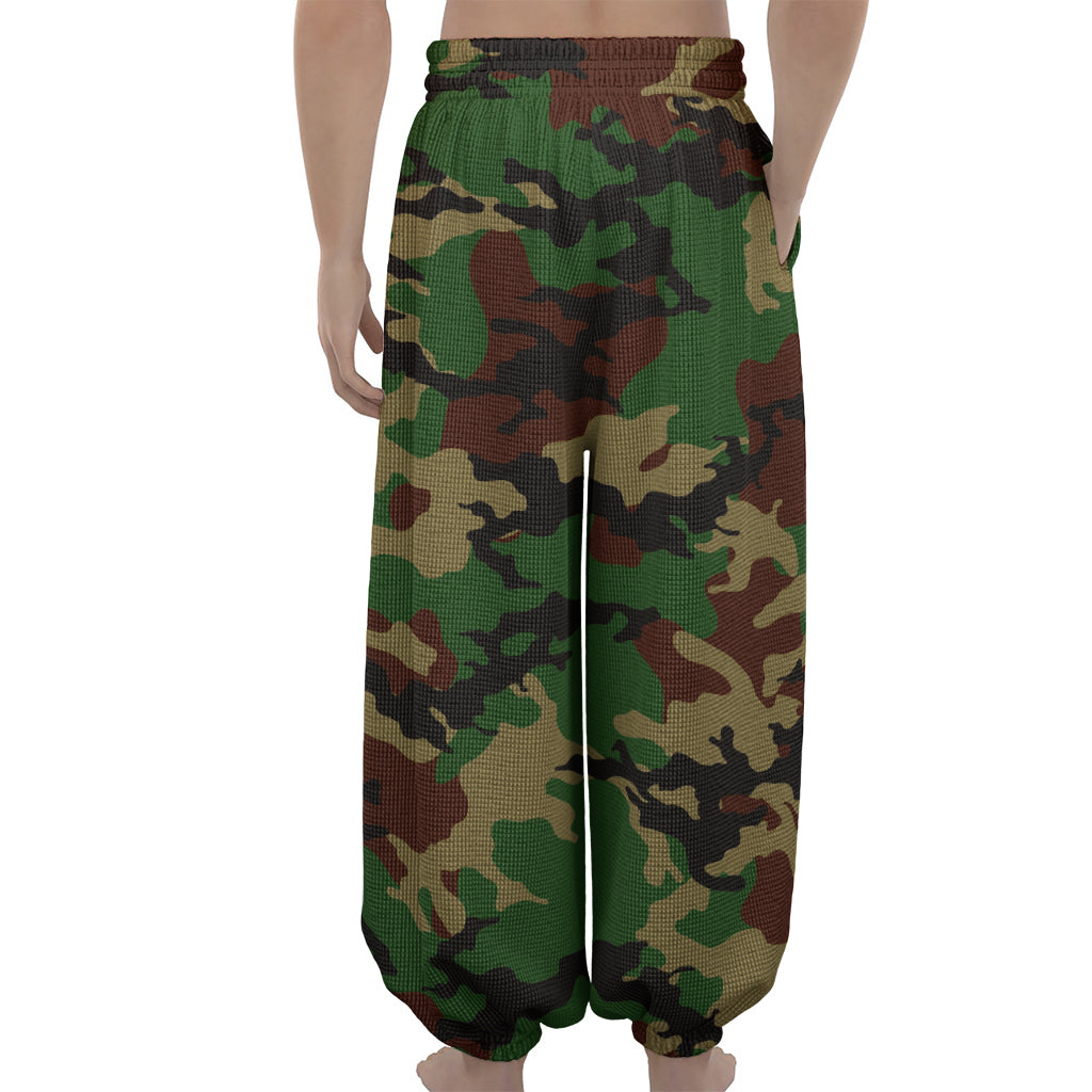 Green And Brown Camouflage Print Lantern Pants