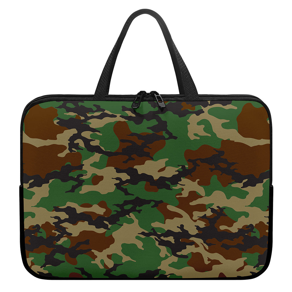 Green And Brown Camouflage Print Laptop Sleeve With Handle