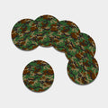 Green And Brown Camouflage Print Leather Coaster Set