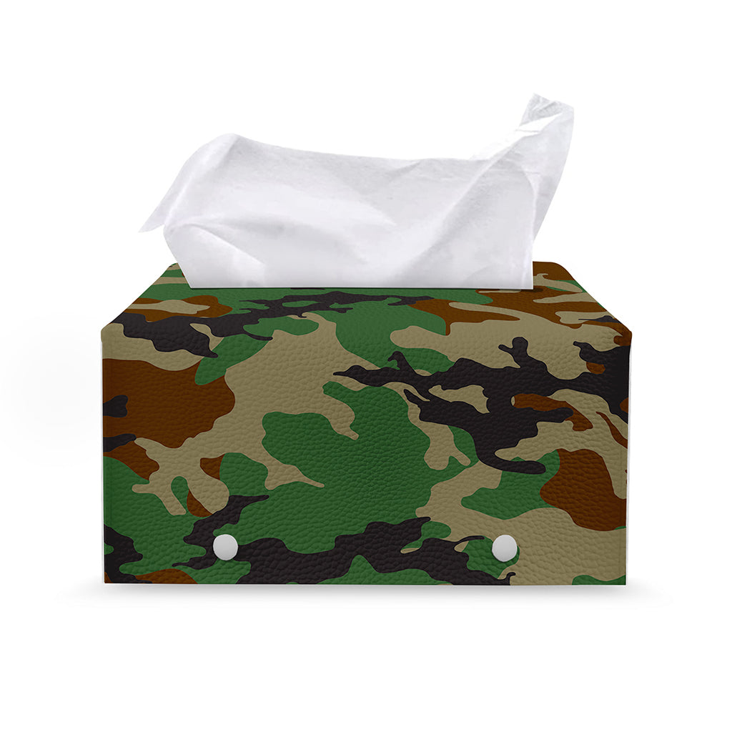 Green And Brown Camouflage Print Leather Tissue Box Cover