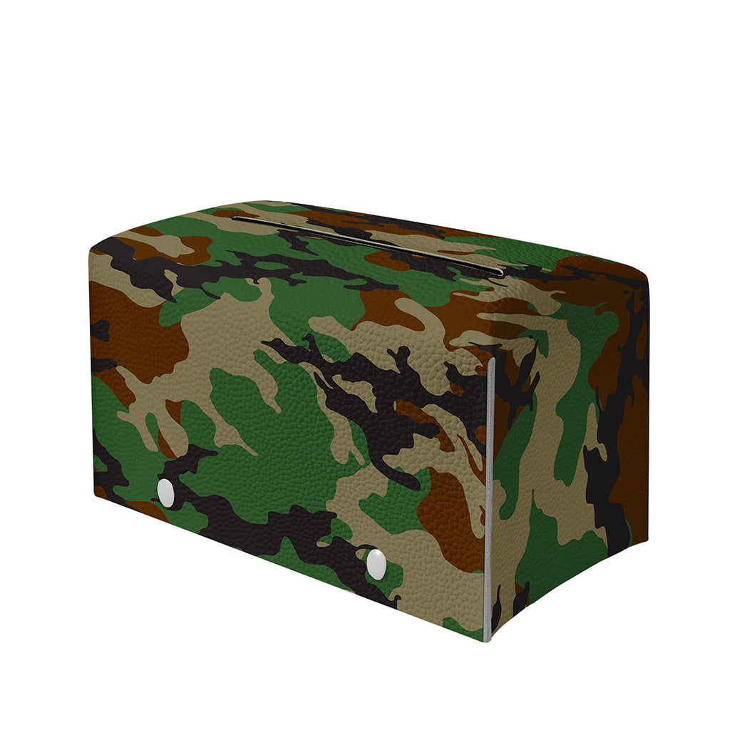 Green And Brown Camouflage Print Leather Tissue Box Cover