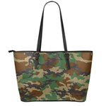 Green And Brown Camouflage Print Leather Tote Bag