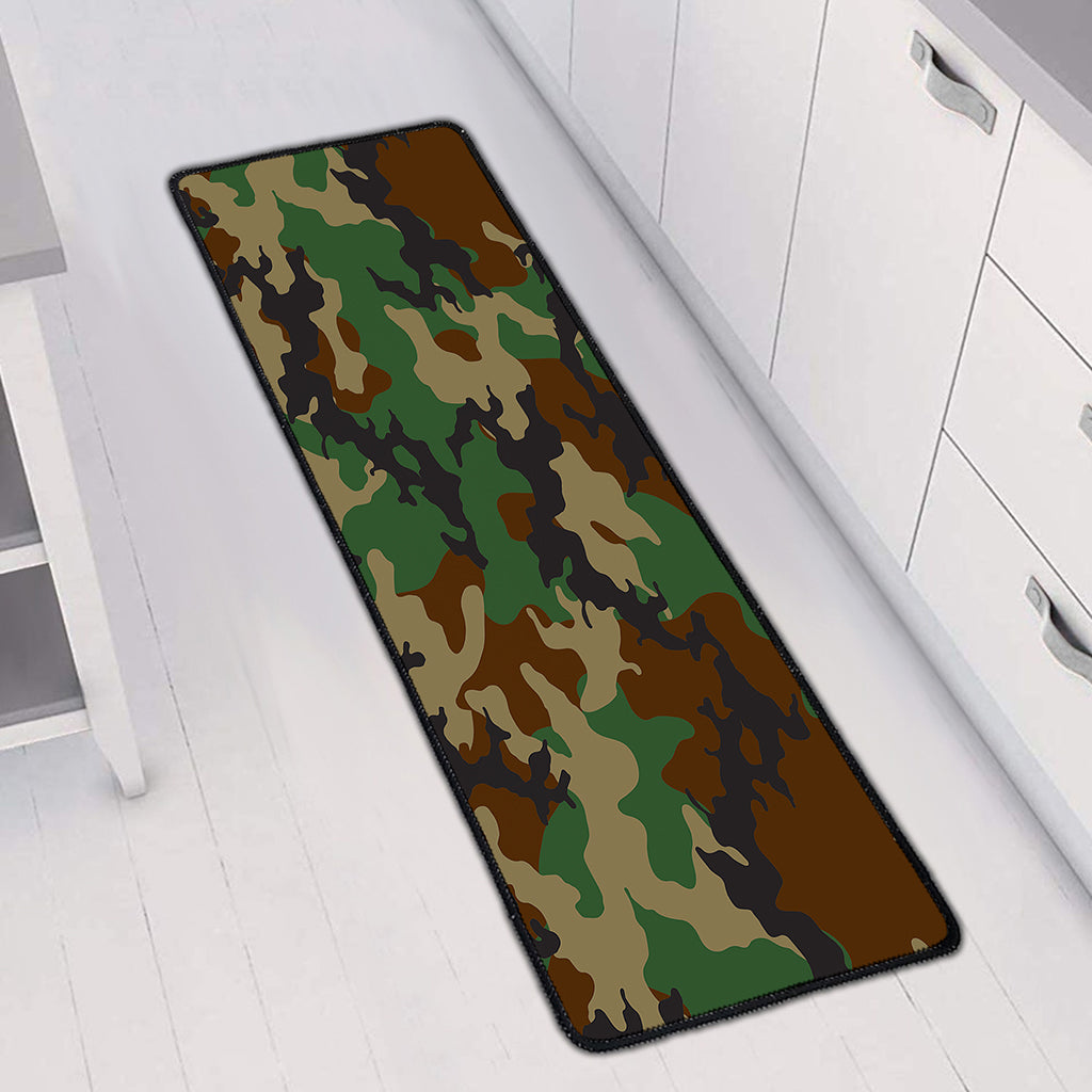 Green And Brown Camouflage Print Long Kitchen Mat