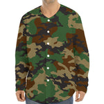 Green And Brown Camouflage Print Long Sleeve Baseball Jersey