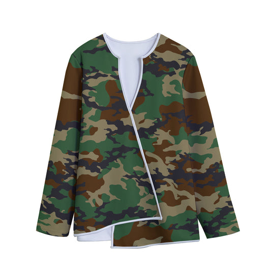 Green And Brown Camouflage Print Long Sleeve Short Coat