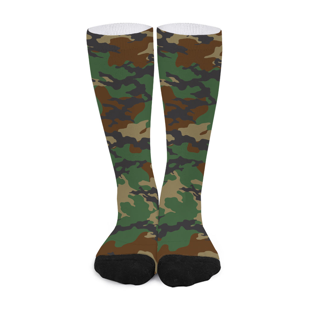 Green And Brown Camouflage Print Long Socks