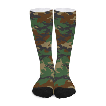 Green And Brown Camouflage Print Long Socks