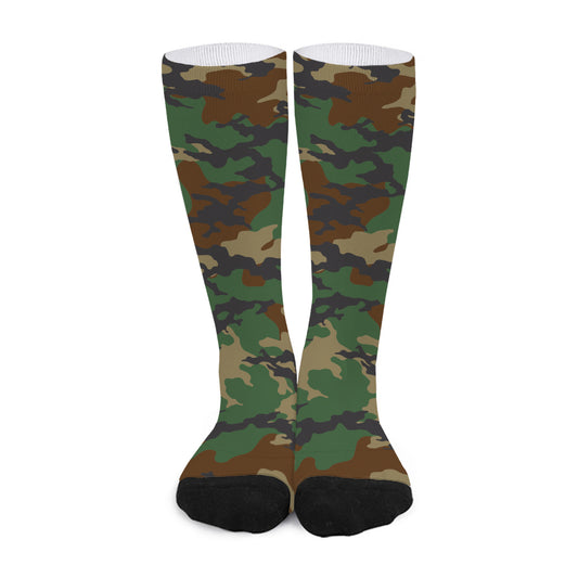 Green And Brown Camouflage Print Long Socks