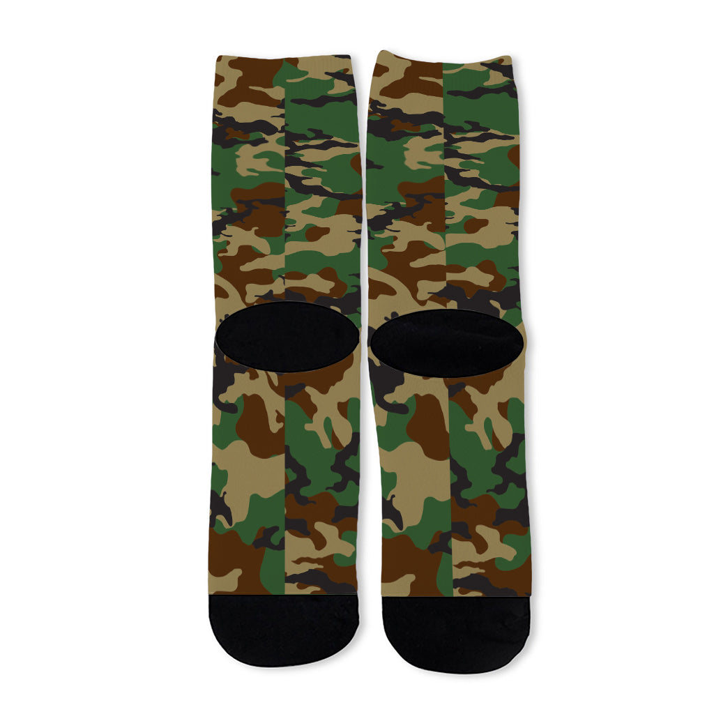 Green And Brown Camouflage Print Long Socks
