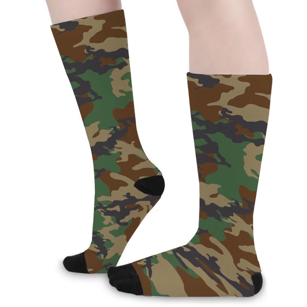 Green And Brown Camouflage Print Long Socks