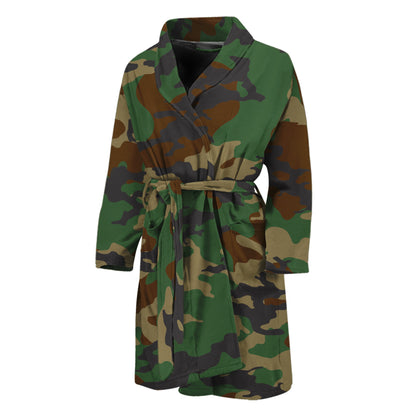 Green And Brown Camouflage Print Men's Bathrobe