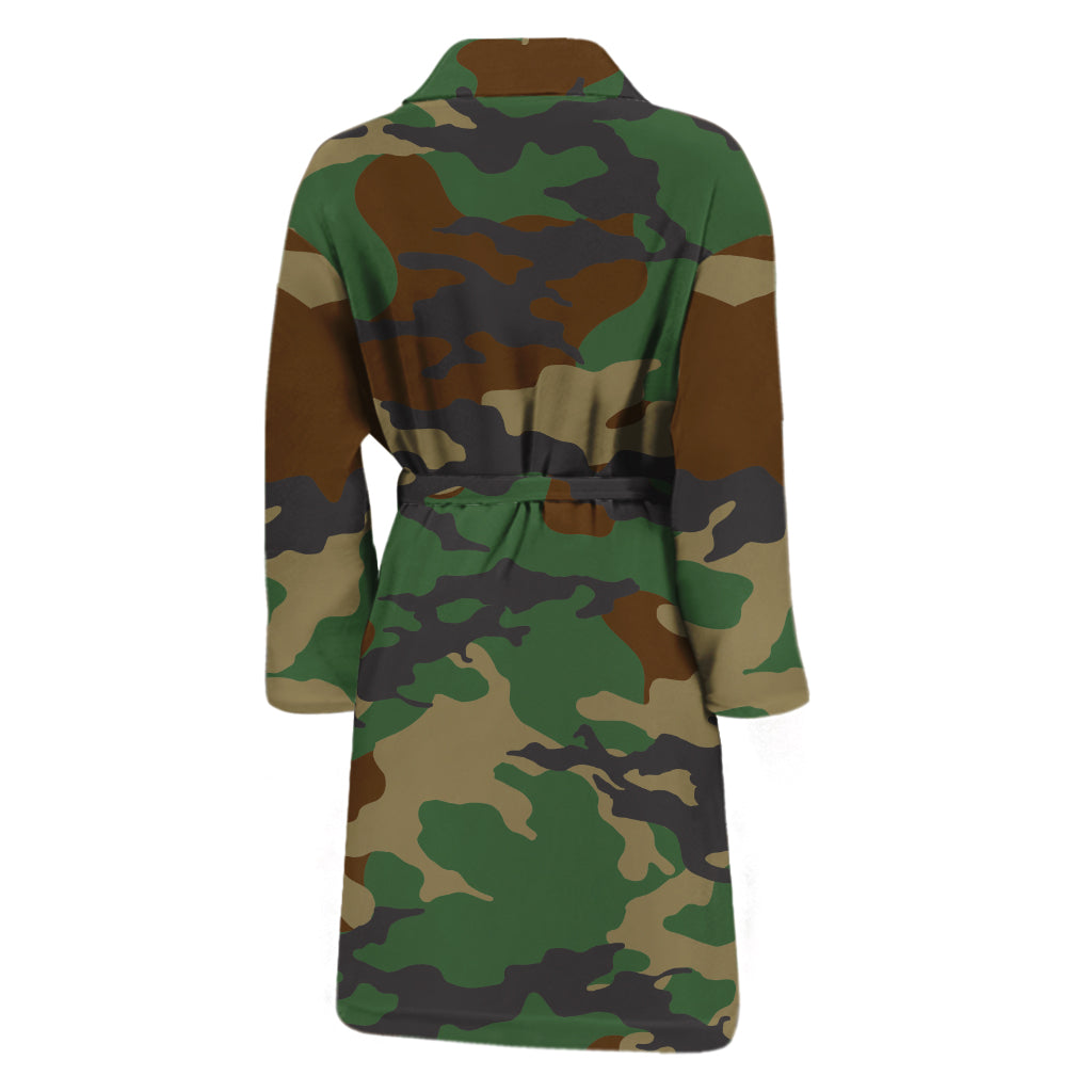 Green And Brown Camouflage Print Men's Bathrobe