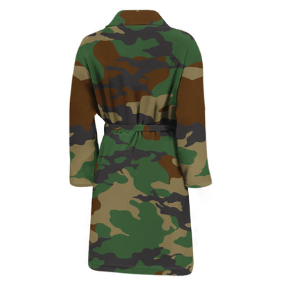 Green And Brown Camouflage Print Men's Bathrobe