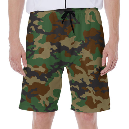 Green And Brown Camouflage Print Men's Beach Shorts