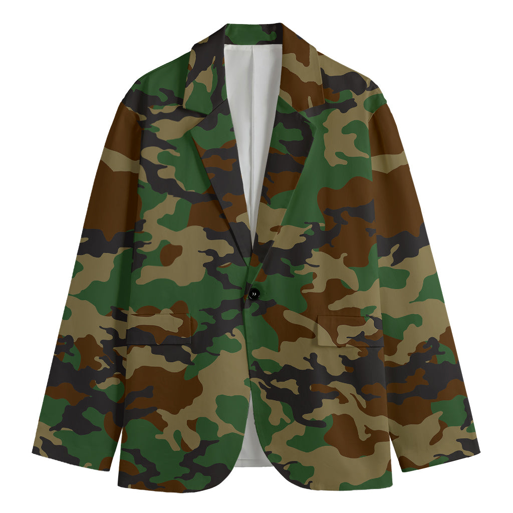 Green And Brown Camouflage Print Men's Blazer