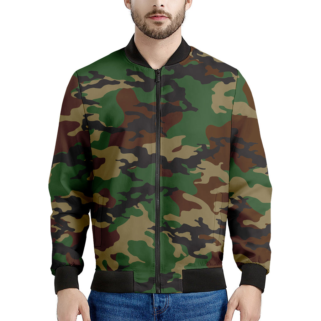 Green And Brown Camouflage Print Men's Bomber Jacket