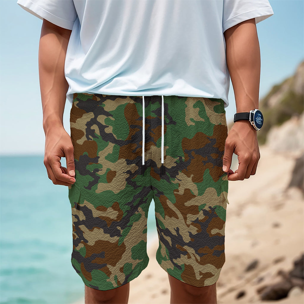 Green And Brown Camouflage Print Men's Cargo Shorts