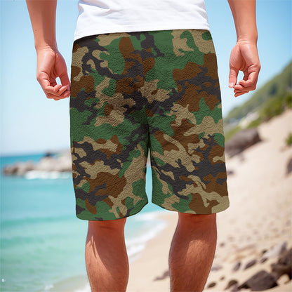 Green And Brown Camouflage Print Men's Cargo Shorts