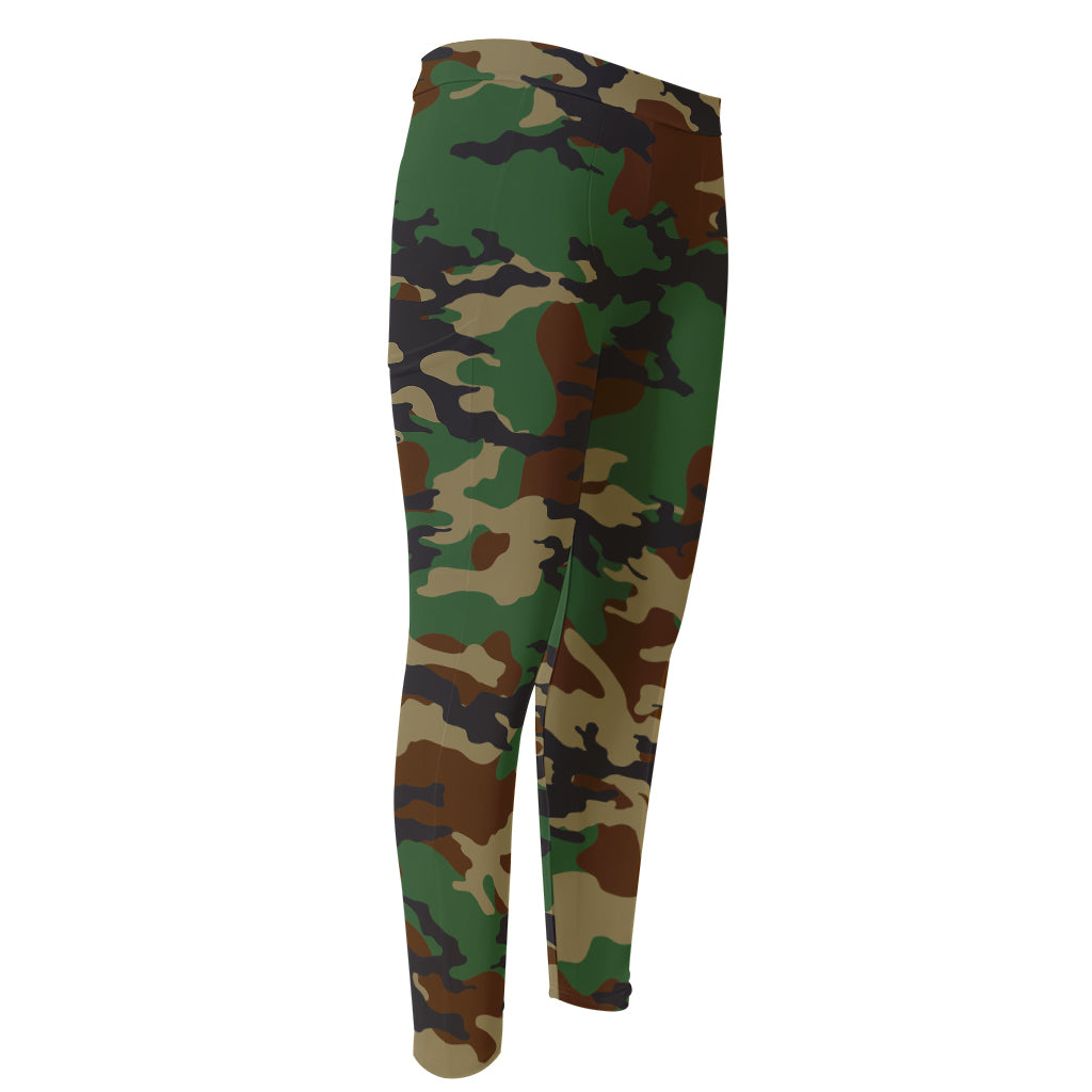 Green And Brown Camouflage Print Men's Compression Pants