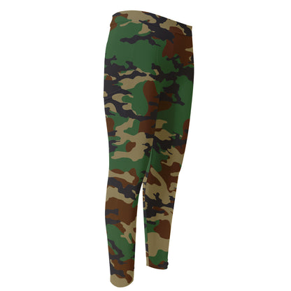 Green And Brown Camouflage Print Men's Compression Pants