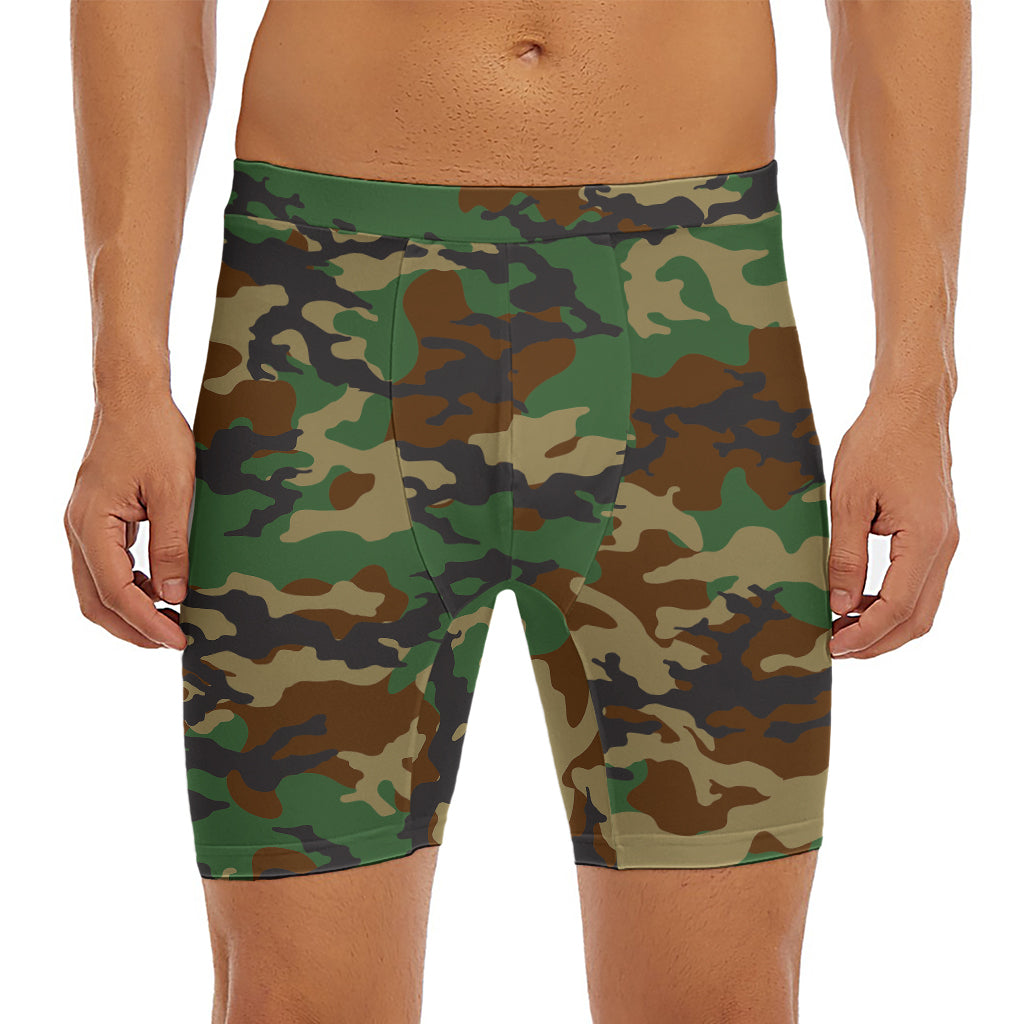 Green And Brown Camouflage Print Men's Long Boxer Briefs