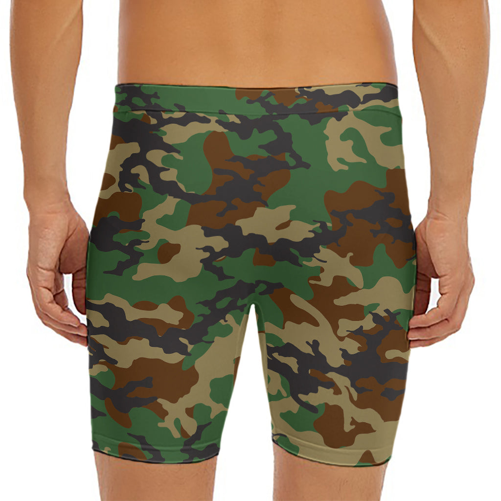 Green And Brown Camouflage Print Men's Long Boxer Briefs