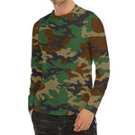 Green And Brown Camouflage Print Men's Long Sleeve Rash Guard