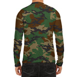 Green And Brown Camouflage Print Men's Long Sleeve Rash Guard