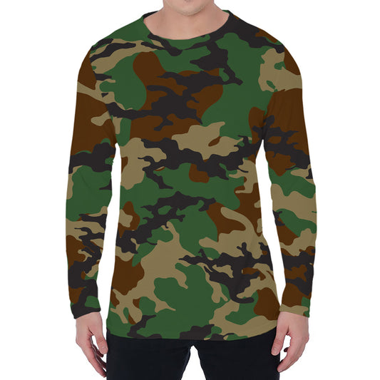 Green And Brown Camouflage Print Men's Long Sleeve T-Shirt