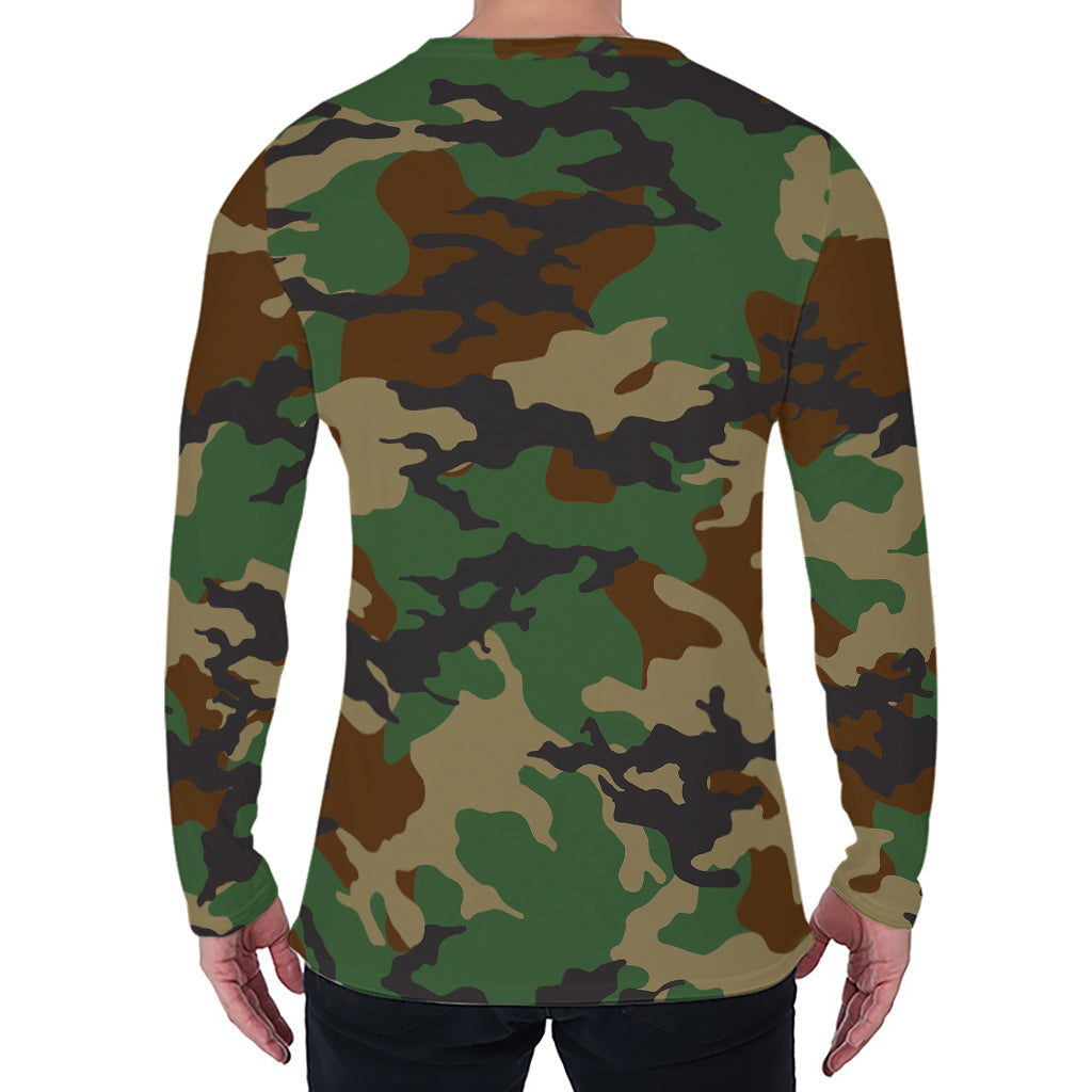 Green And Brown Camouflage Print Men's Long Sleeve T-Shirt