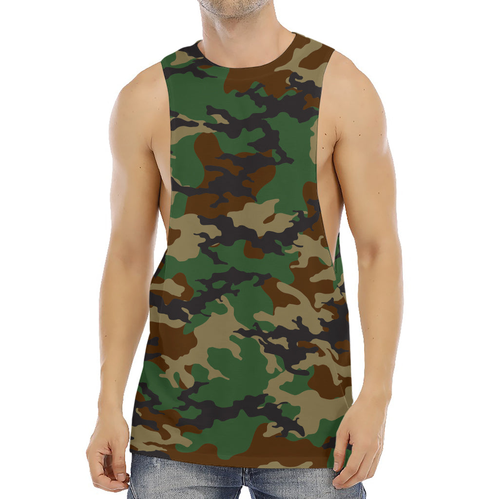 Green And Brown Camouflage Print Men's Muscle Tank Top