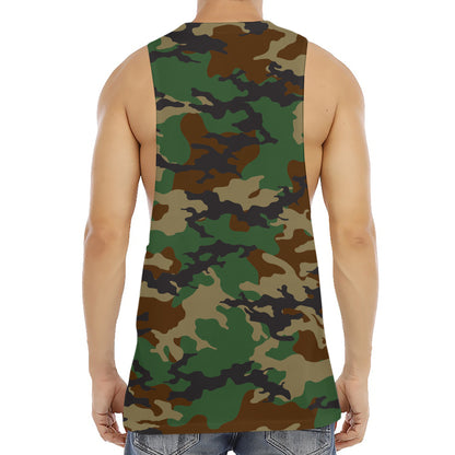 Green And Brown Camouflage Print Men's Muscle Tank Top