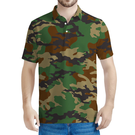 Green And Brown Camouflage Print Men's Polo Shirt