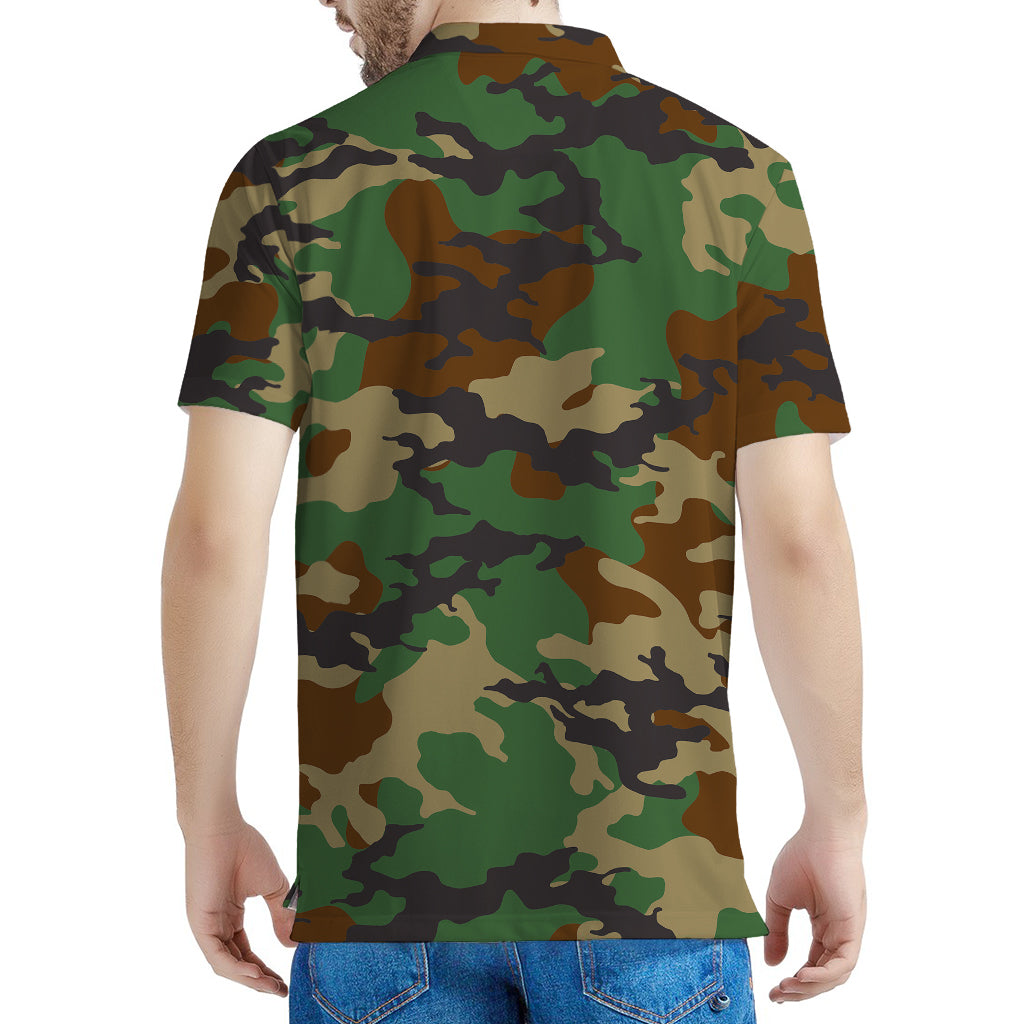 Green And Brown Camouflage Print Men's Polo Shirt
