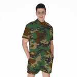 Green And Brown Camouflage Print Men's Rompers