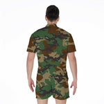 Green And Brown Camouflage Print Men's Rompers