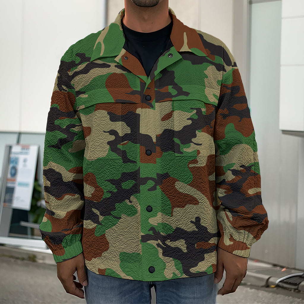 Green And Brown Camouflage Print Men's Shirt Jacket