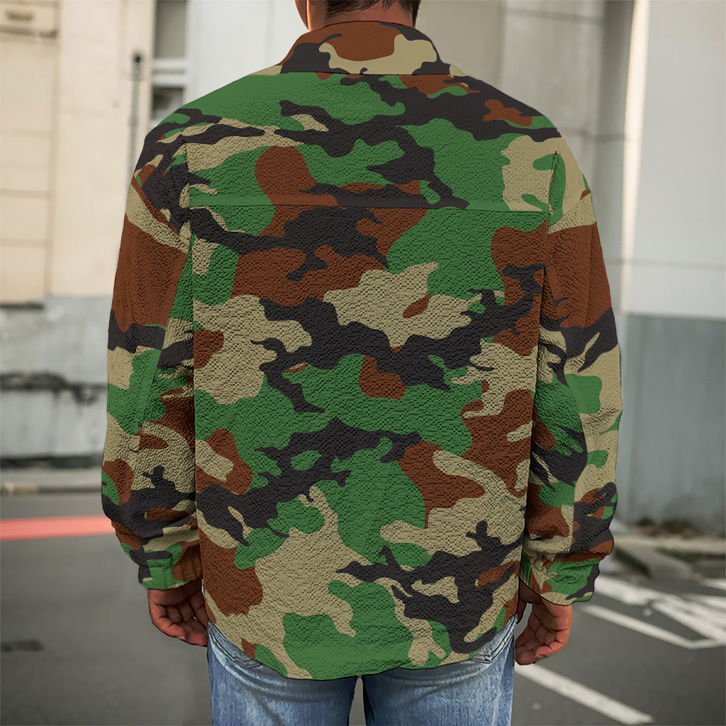 Green And Brown Camouflage Print Men's Shirt Jacket