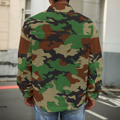 Green And Brown Camouflage Print Men's Shirt Jacket