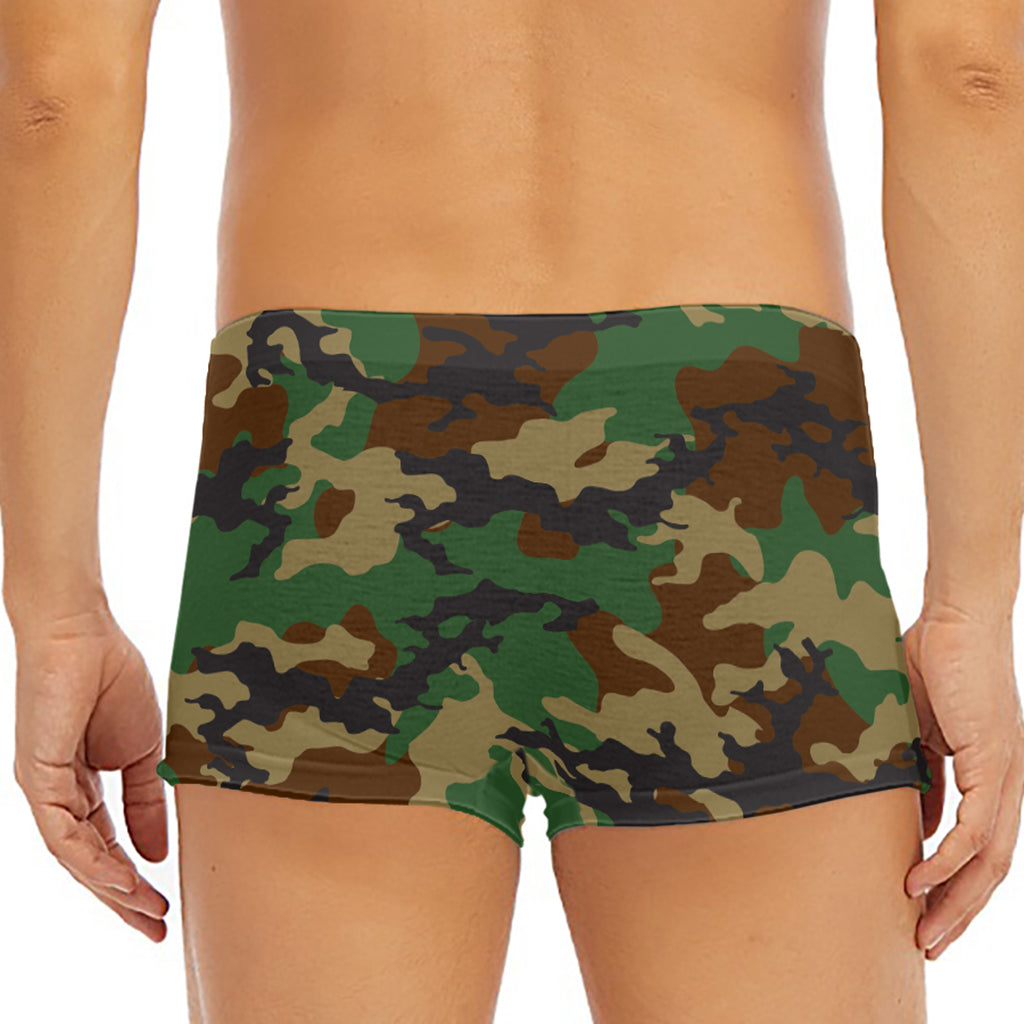 Green And Brown Camouflage Print Men's Short Boxer Briefs