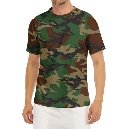 Green And Brown Camouflage Print Men's Short Sleeve Rash Guard