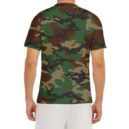 Green And Brown Camouflage Print Men's Short Sleeve Rash Guard